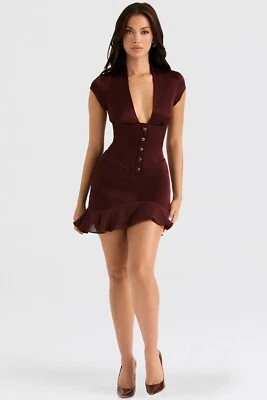 £29.99 • Buy HOUSE OF CB 'Tianna' Wine Ruffle Corset Dress XS 6 / 8                      1344
