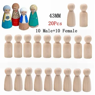 £6.08 • Buy 43MM Wood Peg Doll Little People Baby Kids Wooden Dolls DIY Male Female 20pcs
