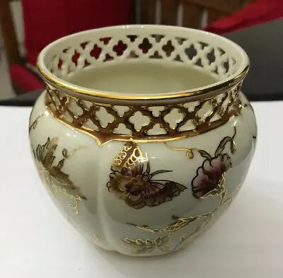 Vintage Hungarian Zsolnay Hand Painted Porcelain Butterfly Patt Lattice Vase • $131.11