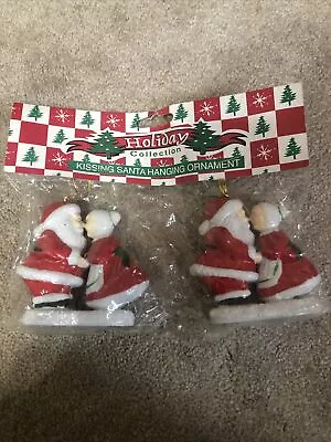 2 Kissing Santa And Mrs Claus Ornaments Ceramic Brand New • $20