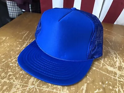 NOS New Vtg 80-90s Solid Royal Blue Snapback One Size Cap Hat Trucker Mesh-back • $6.26