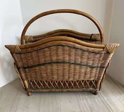 Vintage Wicker Rattan Bentwood Magazine Newspaper Book Rack Holder 17 X 7 X14  • $38