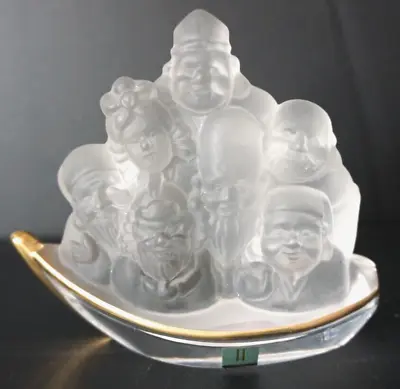 House & Best Japan Solid Crystal 7 Lucky Gods In A Gold Trimmed Boat Paperweight • $48.97