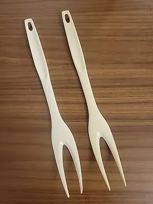 2 Vintage FOLEY Plastic Nylon Serving Fork Off White Beige  • $12.99