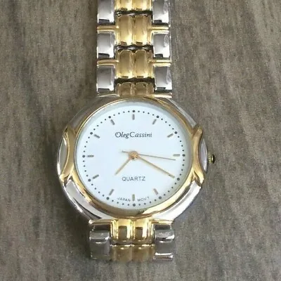 Oleg Cassini Men's Watch Round White Dial On A Two Tone Linked Band Vintage New! • $29.99