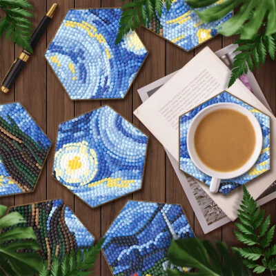 $20.01 • Buy Creative 5D Diamond Painting Wooden Coaster Cup Anti Slip Pad DIY Craft Gift Set
