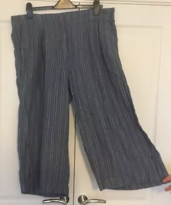 Marks & Spencer Pure Linen Ladies Cropped Trousers Size 20 Blue Stripes • £3