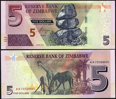 Zimbabwe  5 Dollars 2019  Unc • £1.99