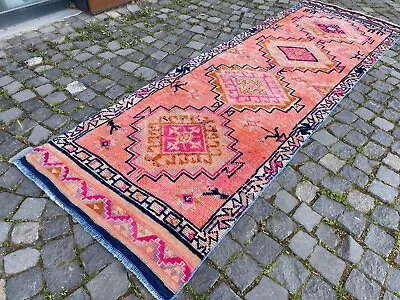 Carpet Bohemian Wool Runner Rug Turkish Vintage Handmade Rug Runner30 X 93 • $380