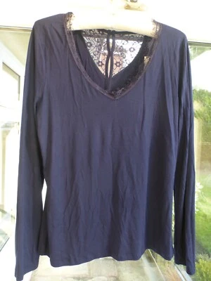 £4.99 • Buy Miss Captain Tortue Java Navy V-Neck Lace Back Top T2 UK 12