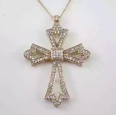 1.80Ct Round Cut Moissanite Large Cross Pendant 14K Yellow Gold Plated Silver • $159