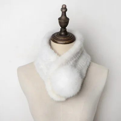 Luxury Womens Real Mink Fur Scarf Knitting Winter Outdoor Wraps 65 Cm • $60.16