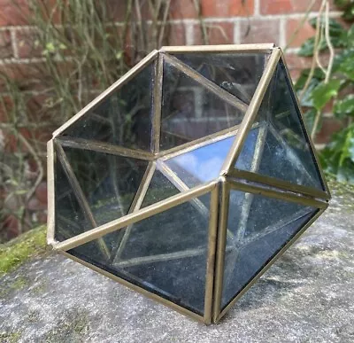 Vintage Lovely Little Stained Glass & Brass Pot Plant Terrarium Interior Design • £0.99