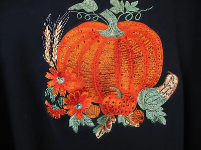 Quacker Factory Women's Black 3/4 Sleeve Embroidered Pumpkin Shirt Size 1X.A-50 • $15
