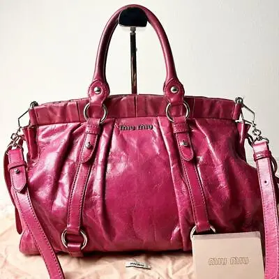 Miu Miu Handbag Shoulder 2way Leather Vitello Pink Silver Hardware From Japan • $191.12