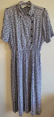 Vintage Liz Roberts Blue And White Abstract Print Midi Dress Size See Measuremnt • $79.99