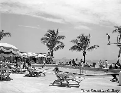 Beachside Swimming Pool Miami Beach Florida - 1948 - Vintage Photo Print • $10