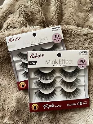 2x - Kiss Mink Effect Collection Lashes KMET03 Monarch 3D Look - 2 Triple Packs • $18.99