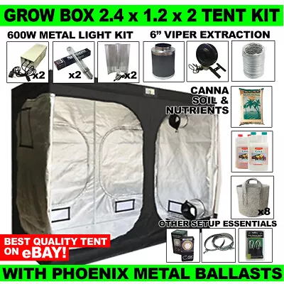 Grow Box Tent Kit 2.4 X 1.2m 16mm Metal Ballast Kits  6  Extraction  Nutes Etc • £399.99