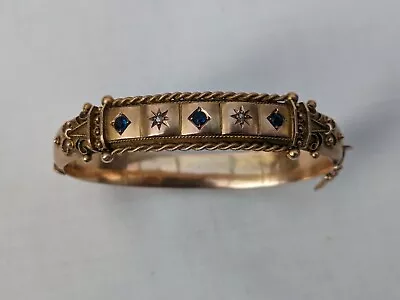 Antique Edwardian 9ct Gold Sapphire And Diamond Bangle. • £600