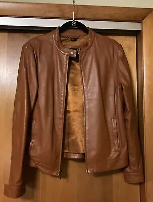 Nicole Miller Leather Jacket Coat Zipper Amber Rust Medium • $89