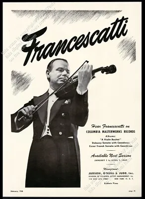 1948 Zino Francescatti Photo Violin Recital Tour Booking Vintage Trade Ad • $9.99