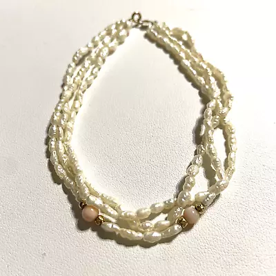 VTG Freshwater Rice Pearls 3 Strand Bracelet 14k Yellow Gold Clasp And Spacers • $19.99