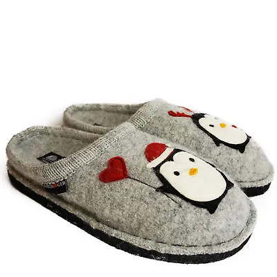£60.98 • Buy Haflinger Penguin Pinguino Women's Slippers Wool Felt Gray Clogs Heart