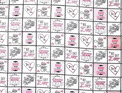 Bride/groom Words Patchwork Pink/white/black 100% Cotton Flannel Fabric 42x36 • £15.42