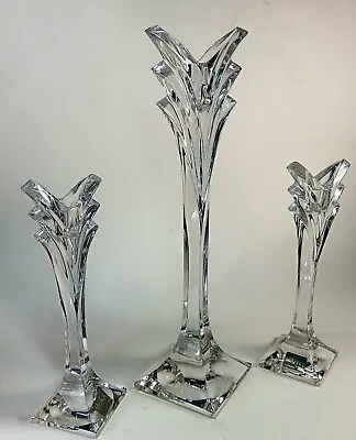 Mikasa Candlestick Holders Art Deco Lead Crystal Set Of 3 • $36.99