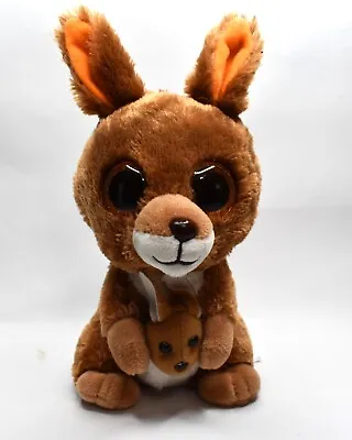 TY Kipper TYsilk Sparkle Eyes Kangaroo With Baby Beanie  Plush Stuffed Animal • $9