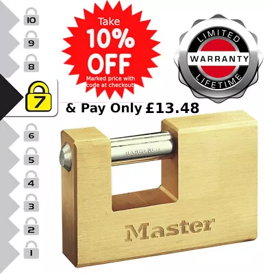 Master Lock - 85mm Wide Solid Brass Body Padlock - 608EURD - Brand New • £14.98