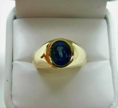 2CT Oval-Cut Blue Sapphire Created Men's Wedding Ring 14K Yellow Gold Plated • $96.79