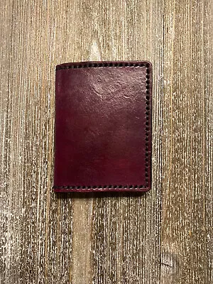 Burgundy Leather Wallet Black Accent Stitching Minimalist Tough Functional USA • $24.95