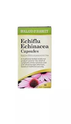 Holland & Barrett Echiflu Echinacea 30 Capsules. Flu Cold - Pls See Description • £0.99