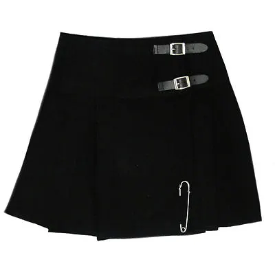 TC Scottish Mini Ladies Skirt Black Plain Tartan/Women Mini Skirt Kilt +Free Pin • $21.46