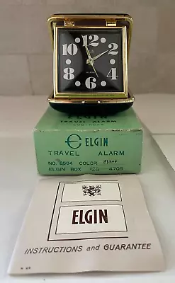 Vintage Elgin Travel Alarm Clock Model 8584 Black With Luminous Hands • $17.99