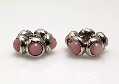 Set Of 2 Pandora Sterling Silver Pink Opal Cabochon Spacer Charms 790538POP • $95