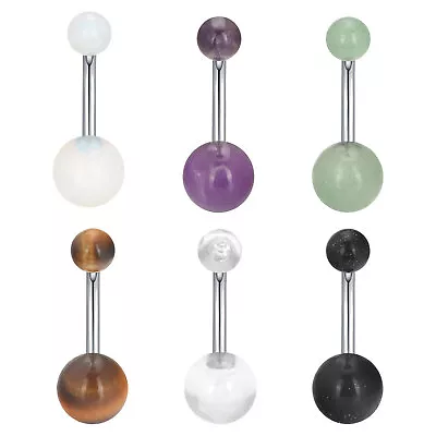 $3.99 • Buy 14G Surgical Steel Belly Button Ring Organic Stone Navel Rings Bar Body Piercing