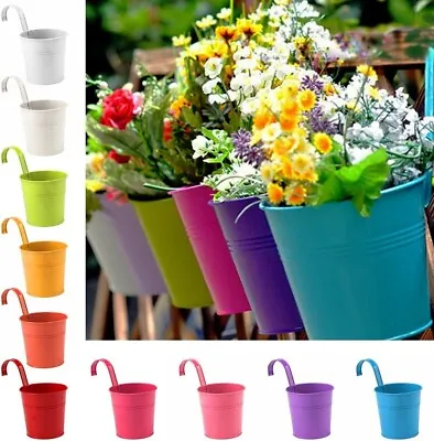 UK 10X Colorful Hanging Planter Pots Metal Iron Garden Balcony Flower Plant Pots • £10.99
