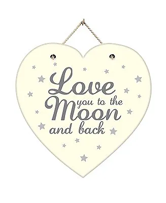£3.75 • Buy LOVE YOU TO THE MOON AND BACK Large 20 X 20cm Shabby Chic Heart Wooden Sign