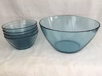 £21.99 • Buy 5-pce Arcoroc Pale Blue Glass Large Serving Bowl & 4 Smaller Ones VGC