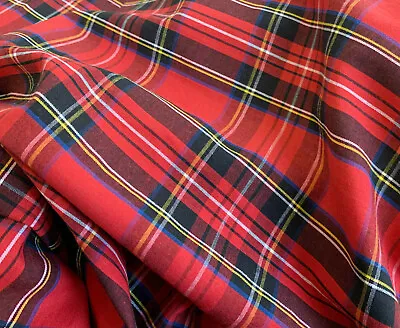 £4.99 • Buy Cotton Fabric - Red Tartan Check Royal Stewart - Craft Fabric Material Metre