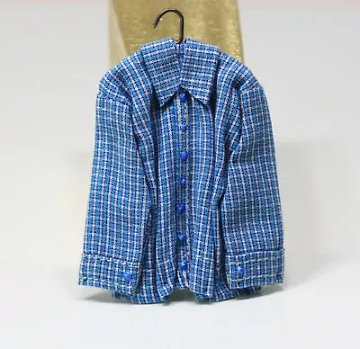 Dollhouse Miniature 1:12 Artisan Blue Checked Shirt On A Hanger By Shadow Box • $15.99