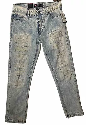 Southpole Men's Acid Wash Distressed Slim Straight Leg Denim Blue Jeans 34x32 • $22.99
