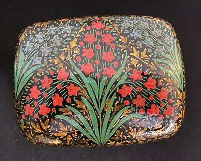 Vintage Paper Mache Trinket Box Black Green Gold Red Floral By Putumayo • $24
