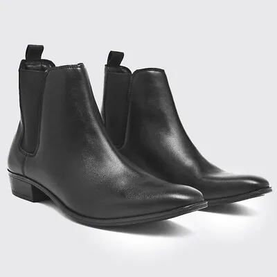 Mens Chelsea Boots Cuban Heel Work Ankle Western Smart Formal Office Desert Boot • £17.95