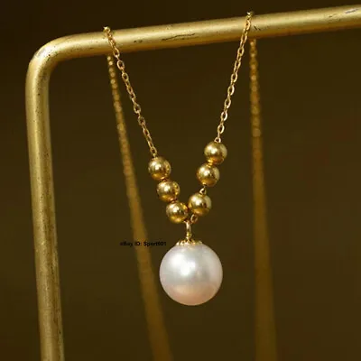 Real 18K Yellow Gold Tiny O Beads Chain Freshwater Pearl Women Necklace 1PCS • $62.70