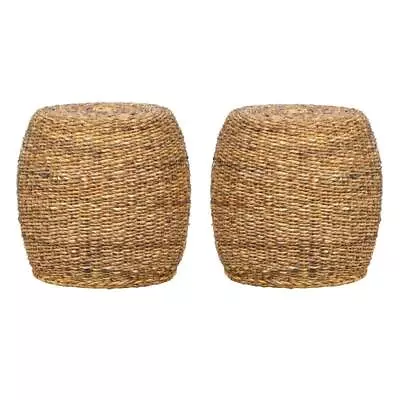 Home Square Round Rattan Abaca End Table In Multi Brown - Set Of 2 • $182.24
