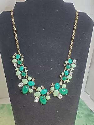 Vintage J Crew Teal And Aqua Bead And Crystal Statement Necklace • $4.56